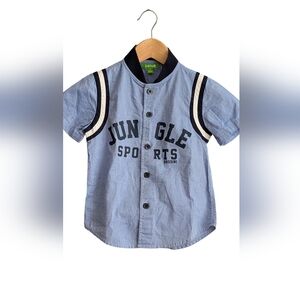 Boss Light Blue Button-Front 'Jungle Sports' Kids Shirt with Navy & White Trim